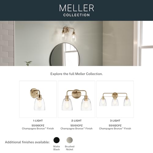 Kichler Meller 2-Light Bathroom Vanity Light Fixture with Clear Glass Shades, Industrial Wall Sconce in Champagne Bronze for Bathroom Mirror (11.25" x 5.5" x 7"), 55101CPZ - color: Champagne Bronze, style: Industrial