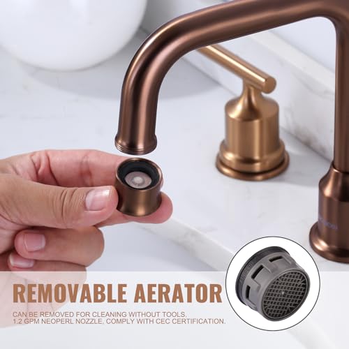 WOWOW Rose Gold Bathroom Faucet 3 Hole, Widespread Vanity Sink Faucets | Copper Inlet 8 Inich Faucet for Bathroom Sink with Swivel Spout, 2 Handles Lavatory Tap with Drain and cUPC Supply Line - color: Rose Gold, style: Upgrade-8 Inch