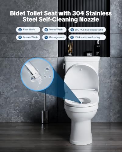 Bidet Toilet Seat in Elongated White – 4 Cleaning Modes | Bidet with Dryer Heated, Warm Water, Automatic Odor Removal, Remote Control | Smart Toilet Seat with Night Light for Families