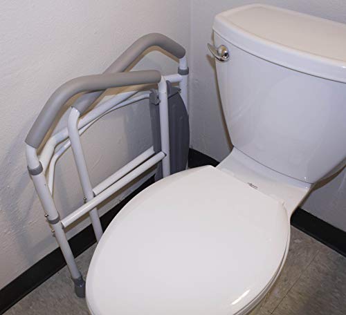 RMS Toilet Safety Frame & Rail - Foldable, Portable Bathroom Toilet Rail | Handrail Toilet Bars with Adjustable Height (White)