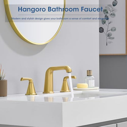Gold Bathroom Faucet,Bathroom Sink Faucet,Brushed Gold Bathroom Faucet 3 Hole, with Pop Up Drain and CUPC Supply Lines for Vanity,Lavatory RV Farmhouse (HG-8904-BG) - color: B-Brushed Gold