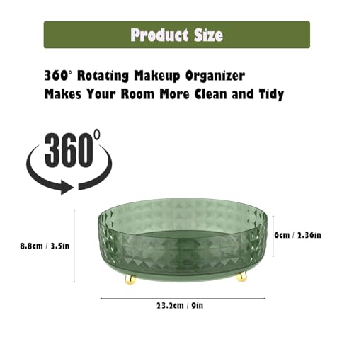 Makeup Perfume Organizer, 9 Inch /23cm 360 Degree Rotating Skincare Organizer, Cosmetics Organizer for Dresser Bathroom Bedroom Countertop Kitchen Pantry Cabinet Vanity Tray Refrigerator, Dark Green