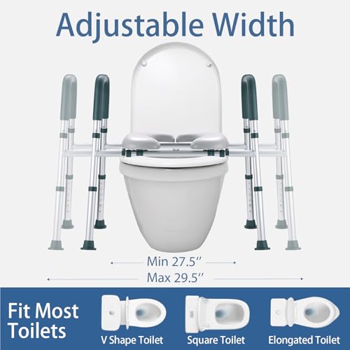 Raised Toilet Seat with Handles, FSA HSA Eligible Toilet Seat Riser for Seniors with Adjustable Height & Width, 400lb Padded Elevated Toilet Seat for Elderly, Handicap and Disabled, Fit Any Toilet