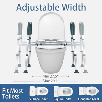 Raised Toilet Seat with Handles, FSA HSA Eligible Toilet Seat Riser for Seniors with Adjustable Height & Width, 400lb Padded Elevated Toilet Seat for Elderly, Handicap and Disabled, Fit Any Toilet