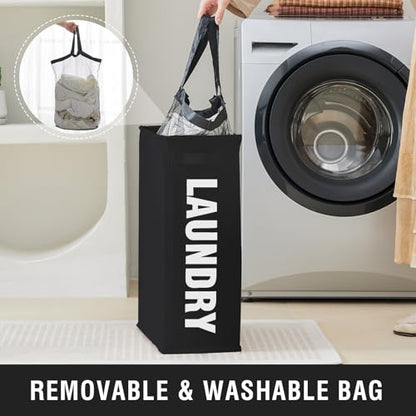 45L Slim Laundry Hamper with Removable Inner Bag & Side Handles, Black | Small Laundry Baskets with Mesh Top, Narrow Dirty Clothes Hamper for Bedroom, Closet, and Bathroom - color: Black - Inner Bag, size: 45L