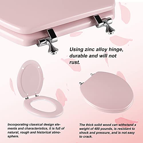 Angol Shiold Wood Toilet Seat, Zinc Alloy Hinges (Elongated, Pink) | Elongated Toilet Seat, Scratch Resistant Wood Surface, Easy to Install and Clean - color: Pink, size: Elongated
