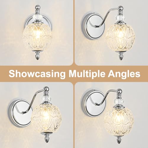 1 Piece Brushed Chrome Wall Sconce, 1-Light Mid Century Modern Brushed Chrome Finish Wall Sconce with Globe Glass Shade, Modern Light for Bathroom, Bedroom, Living Room,Powder Room - color: Chrome, size: 1 Light