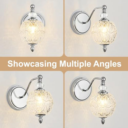 1 Piece Brushed Chrome Wall Sconce, 1-Light Mid Century Modern Brushed Chrome Finish Wall Sconce with Globe Glass Shade, Modern Light for Bathroom, Bedroom, Living Room,Powder Room - color: Chrome, size: 1 Light