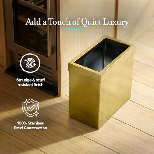Gatco Modern Rectangle Wastebasket, Brushed Brass - Stainless Steel Trash Can with Removable Lid, Leakproof, 3 Gallon Capacity for Bathroom, Bedroom, Kitchen, or Office - color: Brushed Brass