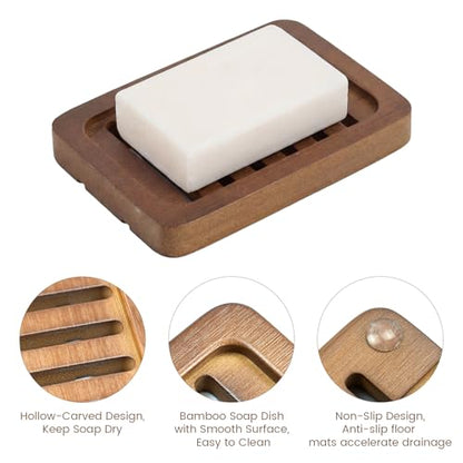 Flat Slotted Wood Soap Dish, 1 Pack, Dark Brown | Self Draining Design, Multi-use as Sponge Holder, Ideal for Shower, Bathroom, Kitchen, Sink & Travel, Box Packed - color: Dark Brown