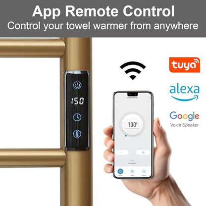 Electric Towel Rack with Voice Control for Alexa & Google Home,TUYA - Wall-Mounted Bathroom Heating Towel Warmer,Plug-in,Stainless Steel Material,16.54x23.62x5.51 in,Gold，4 Bars - color: Gold With Wifi, size: 4 Bar
