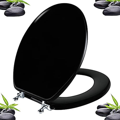 Angol Shiold Wood Toilet Seat, Zinc Alloy Hinges (Round, Black) | Round Toilet Seat, Scratch Resistant Wood Surface, Easy to Install and Clean - color: Black, size: Round