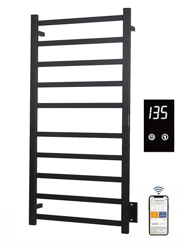 Smart Wireless Electric Towel Warmer | Blade Thin 10 Bar Design | Hardwired & Plug-in | Alexa & Google Home Compatible | Matte Black Finish - color: Matte Black, size: 10-Bar Wifi