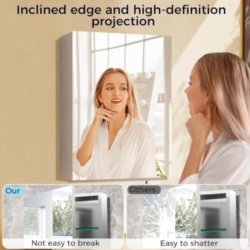16 x 24 Inch Bathroom Medicine Cabinet with Mirror, Medicine Cabinet Mirror, Bathroom Mirror with Storage with 2 Adjustable Shelves, Assembly Required, Support Recessed or Surface Mount - size: 16 x 24