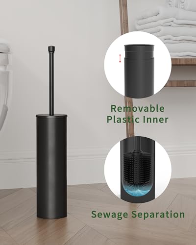 Toilet Brush and Holder Set, Toilet Bowl Brush for Bathroom with Long Handle, Stainless Steel Toilet Cleaner Brush with Durable Scrubbing Bristles,Splash-Proof (Matte Black) - color: Matte Black
