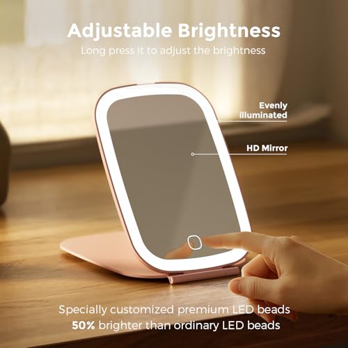 NEZZOE Rechargeable Travel Makeup Mirror with LED Light, 7x5 Inch, Pink - color: 7"x5"-pink