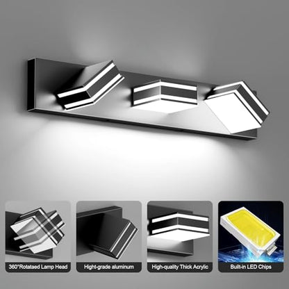 Ralbay LED Modern Bathroom Vanity Lights Black 3-Light 24inch Matte Black Modern Acrylic Bathroom Wall Lighting Fixtures Over Mirror - color: Black, size: 24 inch