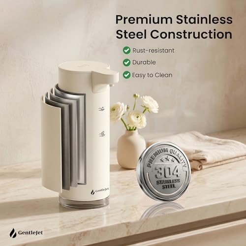 GentleJet EasyFoam Automatic Foaming Soap Dispenser, Touchless USB-C Rechargeable Sensor Pump, 304 Stainless Steel, Adjustable Foam, IPX5 Water-Resistant for Bathroom & Kitchen, 10 fl oz / 300 mL - color: Apricot