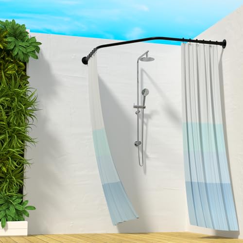Neo Angle Shower Curtain Rod [21-36'']x43''x[21-36''] Black | Diamond Shaped Corner Shower Rod with Ceiling Support for Bathroom Bathtub, Rustproof Heavy Duty Steel, 12 Hooks