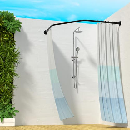 Neo Angle Shower Curtain Rod [21-36'']x43''x[21-36''] Black | Diamond Shaped Corner Shower Rod with Ceiling Support for Bathroom Bathtub, Rustproof Heavy Duty Steel, 12 Hooks