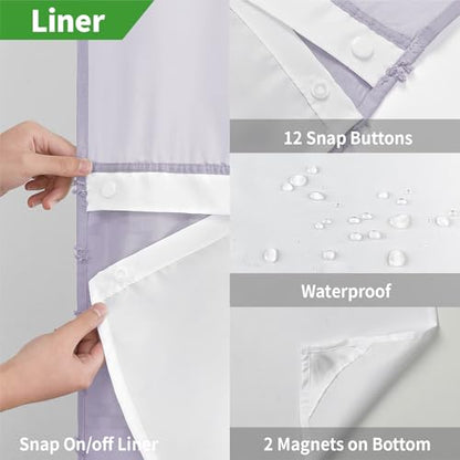 eachope No Hook Boho Farmhouse Shower Curtain with Snap-in Fabric Liner set-71Wx74H(72H),Tufted Chevron Striped Hotel Grade Cloth Shower Curtains for Bathroom with Window,Water Repellent,Lavender - color: Lavender, size: 71"W x 74"L (Pack of 1)