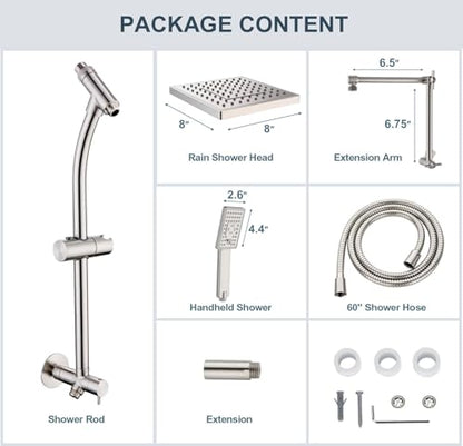 BRIGHT SHOWERS Rain Shower Heads System, Rainfall Shower Head with Handheld Spray Combo Includes Solid Brass Slide Bar, Height Adjustable Holder, Shower Extension Arm and 60" Long Hose, Brushed Nickel - color: Brushed Nickel