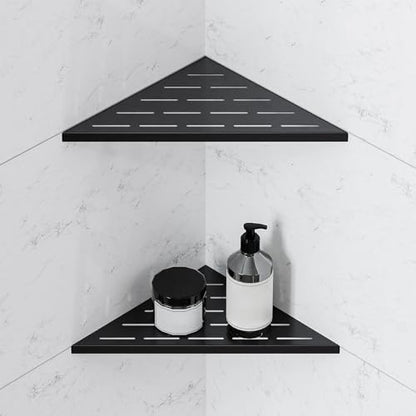 Corner Shower Shelf, 10 Inch Black 304 Stainless Steel Recessed Installation with Grout, No Drilling Required Tile Shower Shelf for Tiled Wall (2-Pack)