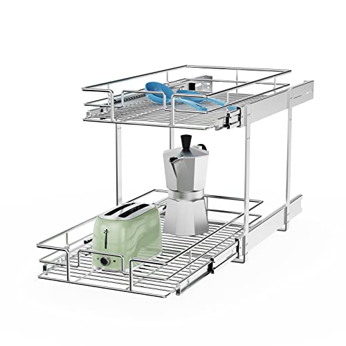 ROOMTEC Individual Pull Out Cabinet Organizer (14½" W x 21½" D), 2 Tier Spice Rack Organizer for Cabinet, Slide Out Drawer Pantry Shelf Organization and Storage for Kitchen Bathroom - color: 2 Tier, size: 14½"W x 21½"D