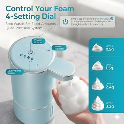 P11 Seafoam Green Automatic Foaming Soap Dispenser, Touchless Sensor for Aesthetic Bathroom Decor, 4-Level Adjustable, USB-C Rechargeable 380ml, Wall Mounted or Countertop for Kitchen and Bathroom