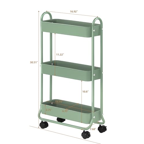 SunnyPoint Slim Rolling Storage Cart, 3 Tier Bathroom Storage Organizer Bathroom, Laundry Utility Cart (Turq) - color: Turq
