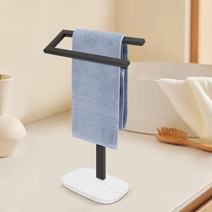 Livabber Standing Hand Towel Holder, 304 Stainless Steel Hand Towel Rack Stand with Heavy Marble Base, Bath Accessories, Towel Ring for Bathroom Kitchen Countertop, 14 Inch (Black) - color: Black