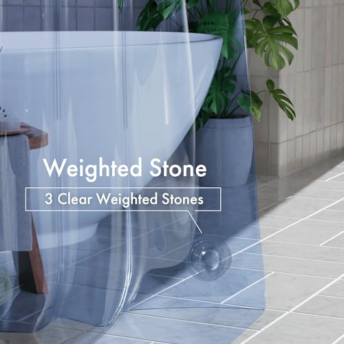 AmazerBath 100% EVA Shower Curtain Liner, 72 x 72 Inches Heavy Duty Shower Curtain and Liner 2-in-1 with 3 Clear Stones and 12 Brass Grommets, Color Block Soft Shower Liner - Clear & Ocean Blue - color: Rainbow Flip Oceanic