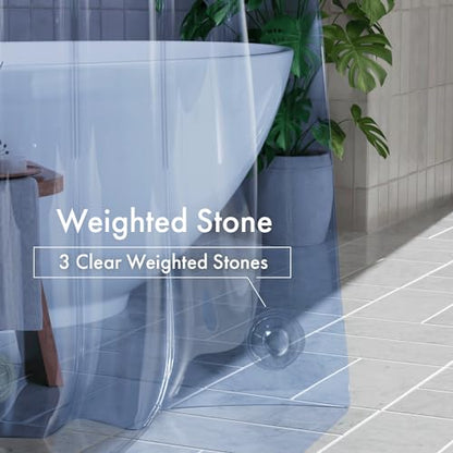 AmazerBath 100% EVA Shower Curtain Liner, 72 x 72 Inches Heavy Duty Shower Curtain and Liner 2-in-1 with 3 Clear Stones and 12 Brass Grommets, Color Block Soft Shower Liner - Clear & Ocean Blue - color: Rainbow Flip Oceanic