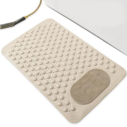 27.6 x 14.2 Inch Non-Slip Bathtub Mat, Machine Washable Bathroom Mat with Suction Cups and Drain Holes, Ideal for Bathtub or Bathroom Floor (Off-White) - color: Off-white