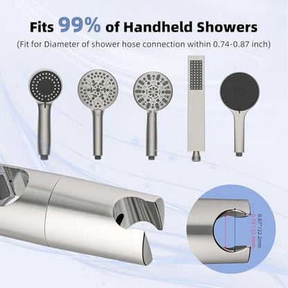 Hibbent Adjustable Shower Head Holder for Slide Bar, Universal 18.5-25mm Handheld Showerhead Bracket, Sprayer Holder with Hanging Design, No Drill Installation, Brushed Nickel - style: Brushed Nickel
