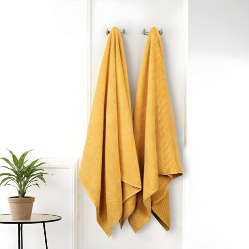 Superior Playa Zero Twist Cotton Medium Weight Bath Sheets, for Guest Bath, Bathroom, Shower, Spa, Plush, Quick Dry, Ultra-Soft Towels, Essentials, Waffle Textured, Oversized Towels, Set of 2, Gold - color: Gold, size: Bath Sheet - 2PC