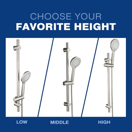 Shower Slide Bar with Adjustable 5-Function Handheld Shower Head & 59-Inch Hose – Stainless Steel Wall Mount Shower Slide Bar Set, Drilling Required(Brushed Nickel) - color: Brushed Nickel