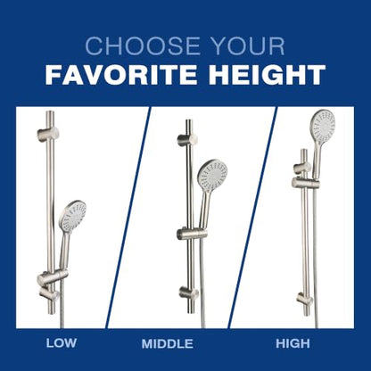 Shower Slide Bar with Adjustable 5-Function Handheld Shower Head & 59-Inch Hose – Stainless Steel Wall Mount Shower Slide Bar Set, Drilling Required(Brushed Nickel) - color: Brushed Nickel