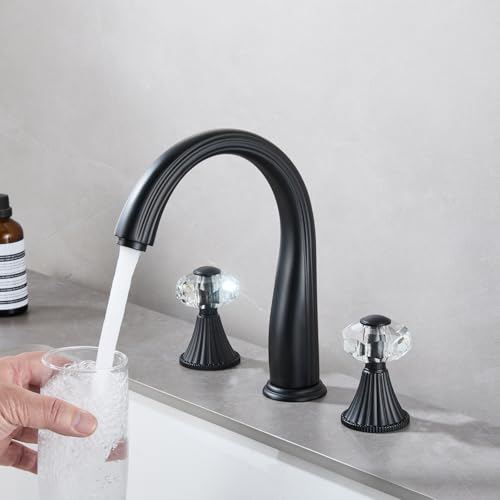 Bathroom Faucets 3 Hole, Sink Faucet 3 Hole with Crystal Knobs, White Gold Bathroom Sink Vanity Vintage Taps with Supply Hoses, Three Hole Vessel Bathroom Faucets,llaves para lavamanos de baño - style: Classic