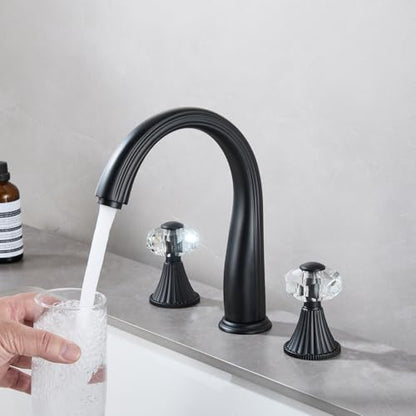 Bathroom Faucets 3 Hole, Sink Faucet 3 Hole with Crystal Knobs, White Gold Bathroom Sink Vanity Vintage Taps with Supply Hoses, Three Hole Vessel Bathroom Faucets,llaves para lavamanos de baño - style: Classic