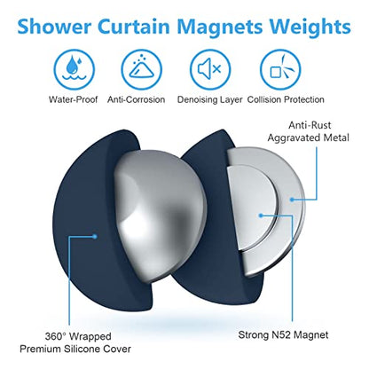 VANZAVANZU 3 Pairs Shower Curtain Weights, Silicone Wrapped Magnets, Heavy Duty Magnets Prevent Curtain Liner from Blowing, Rust-Free, Navy Blue - color: Dark Blue, size: 1.2"W x 1.2"L (Pack of 3)