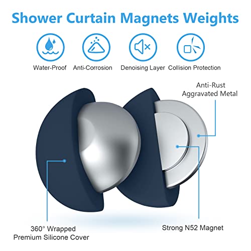 VANZAVANZU 5 Pairs Shower Curtain Weights, Silicone Wrapped Magnets, Heavy Duty Magnets Prevent Curtain Liner from Blowing, Rust-Free, Navy Blue - color: Dark Blue, size: 1.2"W x 1.2"L (Pack of 5)