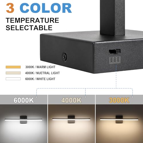 LED Bathroom Vanity Light, Modern Bathroom Light Fixture Over Mirror (3000K/4000K/6000K, Dimmable), Vanity Light Bar with Angle Adjustable, 24 Inch, Black - color: Black, size: 24 inch