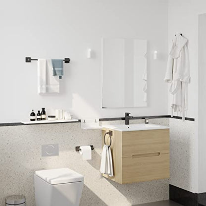Ruacq 4 Pieces Bathroom Hardware Set Matte Black Square Stainless Steel and Zinc Alloy Modern Wall Mounted,18-Inch Towel Bar,Toilet Paper Holder,Towel Ring,Robe Hook,Bathroom Accessories Kit - color: Matte Black, size: 4pcs