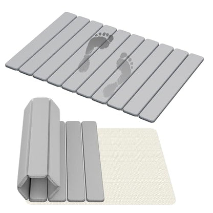 Foldable Stone Bath Mat, 23.5" x 15.4", Light Gray | Quick Dry Diatomaceous Earth, Non-Slip, Super Absorbent, Easy to Clean