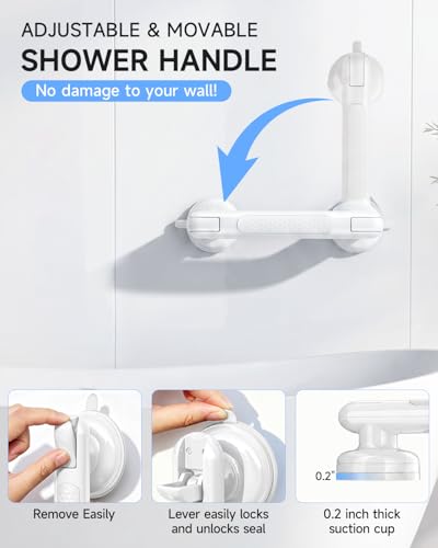 Upgraded Suction Shower Handle with Anti-Slip, 2 Pack Grab Bars for Shower and Bathroom, Heavy Duty Removable Safety Grip Handrails Grab Bars for Bathtubs, No Drilling & Waterproof, White - color: White