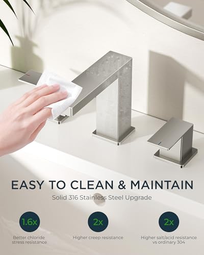 FORIOUS 2 Pack Brushed Nickel Bathroom Faucets 3 Hole, 8" Commercial Faucet | 8 Inch Widespread Bathroom Sink Faucet Brushed Nickel 3 Piece Set for Real Estate Procurement with Drain, Hose, Spare Aerator - color: Stainless Steel × 2, style: Modern
