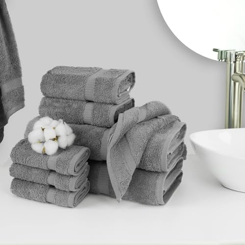 Chakir Turkish Linens Set of 8 Towel Set, 100% Cotton Luxury Turkish Towels for Bathroom, Soft Absorbent Bath Towel Set with 2 Bath Towels 2 Hand Towels 4 Washcloths, Gray - color: Gray