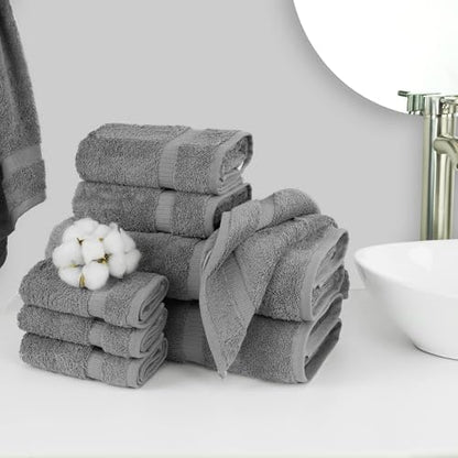 Chakir Turkish Linens Set of 8 Towel Set, 100% Cotton Luxury Turkish Towels for Bathroom, Soft Absorbent Bath Towel Set with 2 Bath Towels 2 Hand Towels 4 Washcloths, Gray - color: Gray