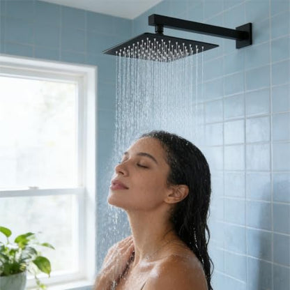 Midanya Square Rain Shower Head,High Pressure,Matte Black 8 Inch | 360°Swivel,Ceiling or Wall Mount,Waterfall Full Body Coverage,Bathroom Remodel,Stainless Steel Large Rainfall Shower Head - color: Black, size: 8 Inch